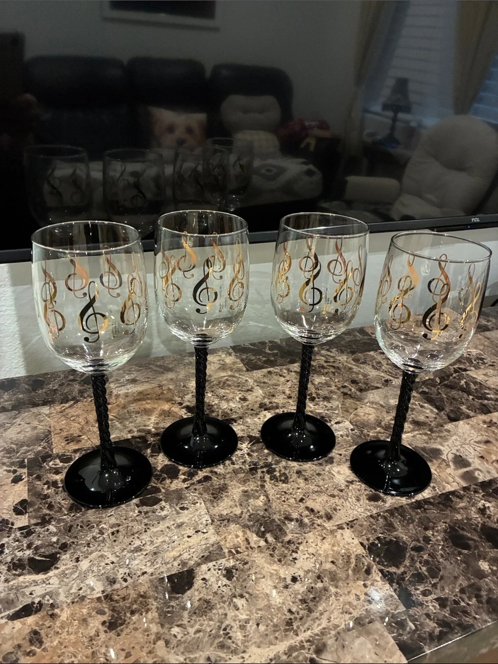 Albert Elovitz 14K Gold Note Wine Glasses with Black Twisted Stems (Set of 4)
